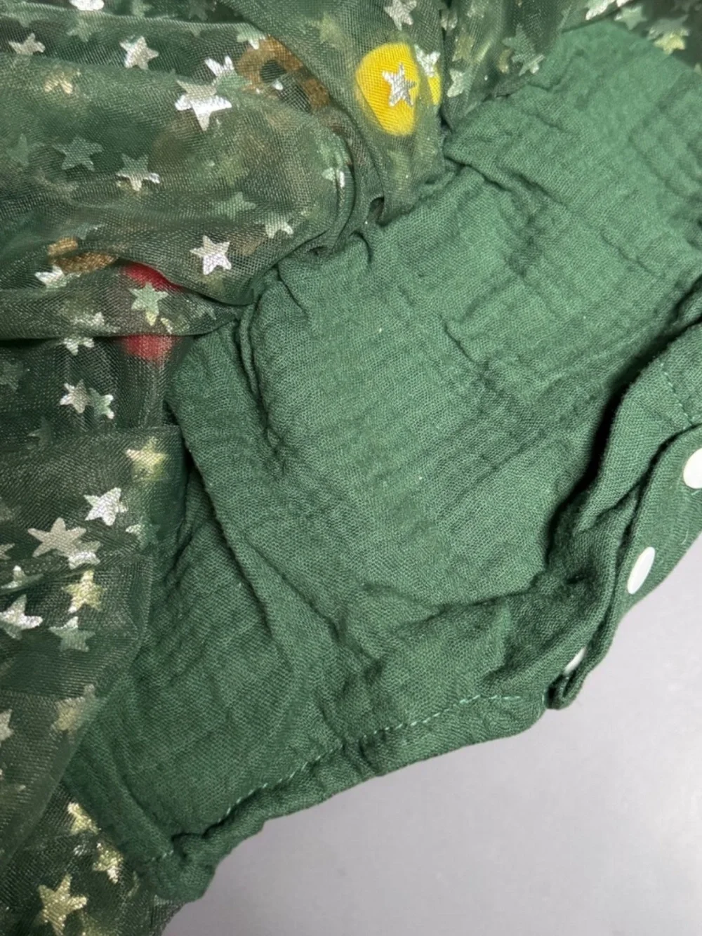 Baby Girl ONE Birthday Tulle Romper Green Gold Stars 3-6M